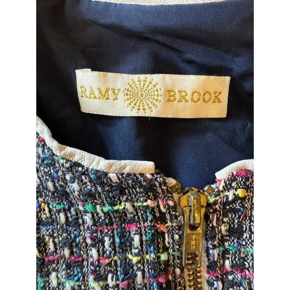 Ramy Brook Jacket Women Small Black Tweed Leather Sleeve And Trim Full Zip Retro - Picture 16 of 16